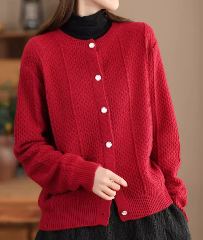 Babakud Women Autumn Spring Solid Colors Cotton Knit Jacket Knit Jacket Woven Jacket Fleece Jacket