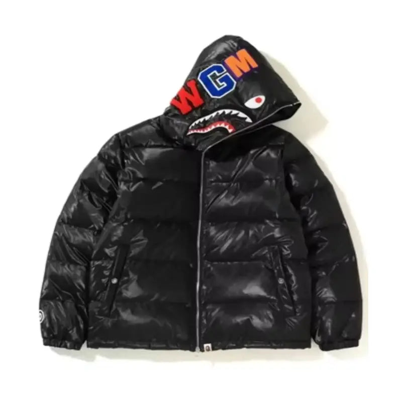 Bape Unisex Black Puffer Jacket Print Jacket Jacquard Jacket Patchwork Jacket