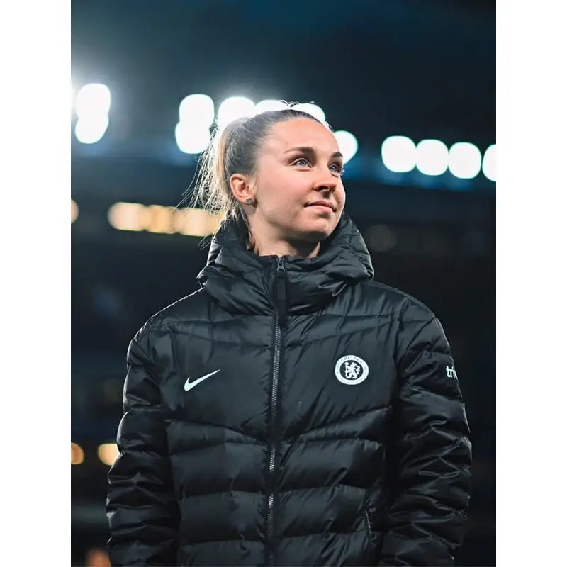 Black Chelsea F.C Puffer Jacket Appliqued Jacket Beaded Jacket Sequined Jacket