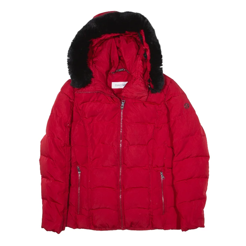 CALVIN KLEIN Insulated Puffer Jacket Red Womens S Nylon Jacket Polyester Jacket Spandex Jacket