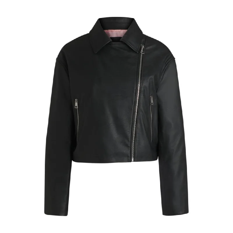 Faux-leather biker-style jacket with signature trims Belted Jacket Elasticated Jacket Padded Jacket