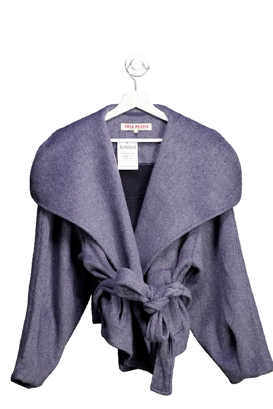 Free People Blue Cashmere-feel belted Jacket UK S A-Line Jacket Boat Neck Shawl Collar