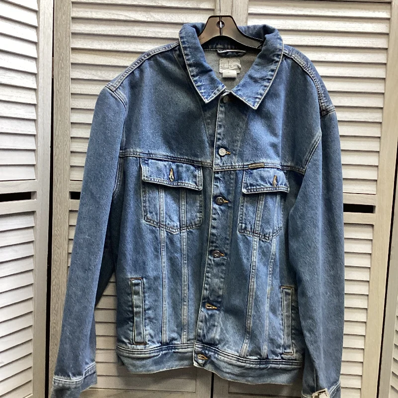 Jacket Denim By Calvin Klein In Blue Denim, Size: Xl Hooded Jacket Caped Jacket Shawl Collar Jacket