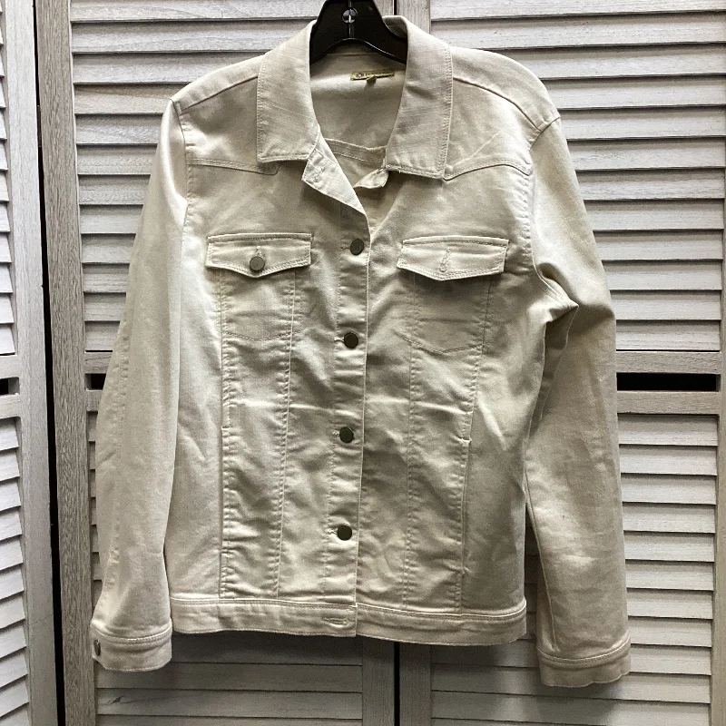 Jacket Denim By Democracy In White Denim, Size: L Collared Jacket Crew Neck Jacket Turtle Neck Jacket