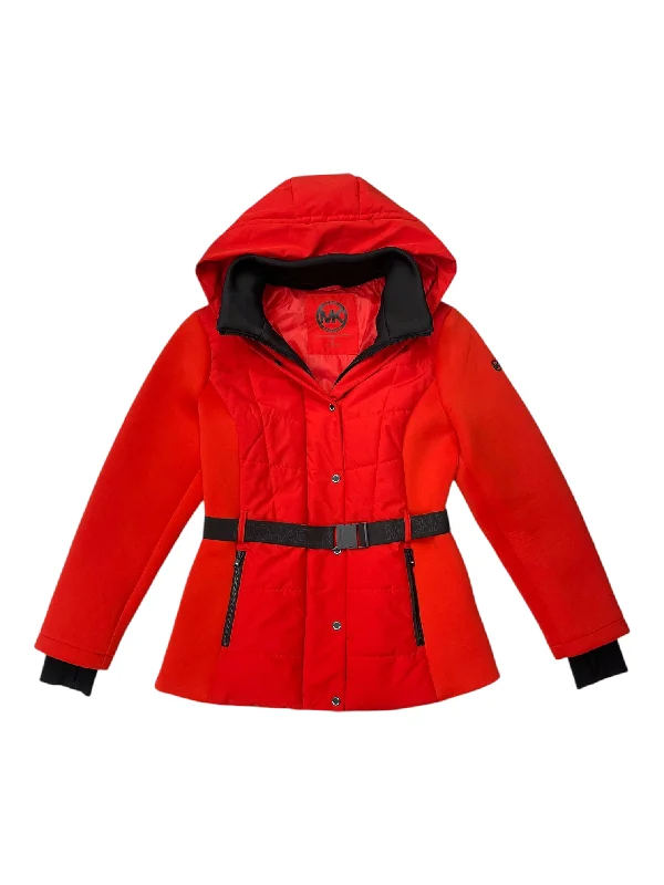 Jacket Designer By Michael Kors In Red, Size: L Nylon Fabric Polyester Fabric Spandex Fabric