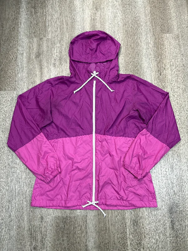 Jacket Windbreaker By Columbia In Purple, Size: L Snapped Jacket Toggled Jacket Drawstring Jacket