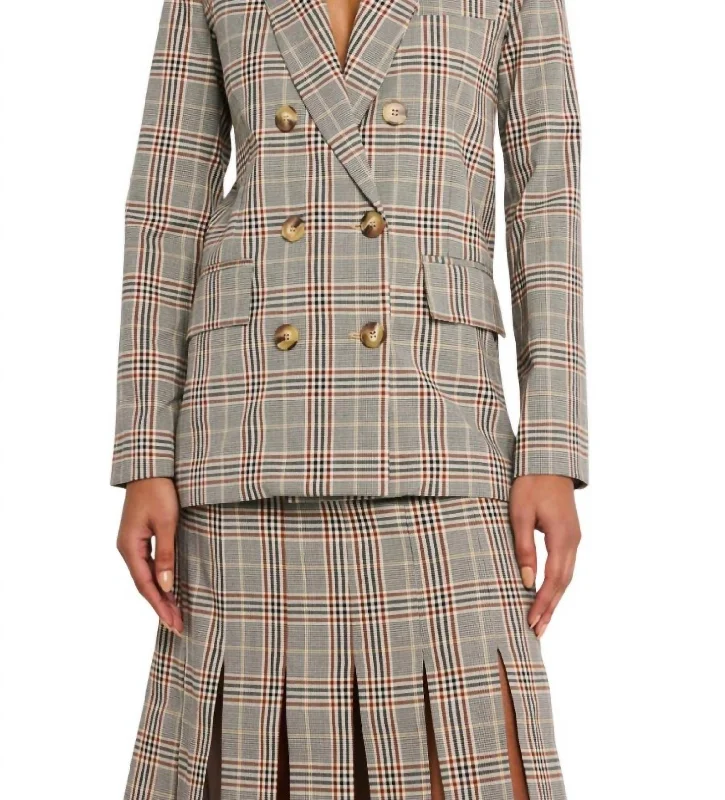 Marcela Tailored Jacket In Grey Plaid Notch Collar Jacket Peter Pan Collar Jacket Cowl Neck Jacket