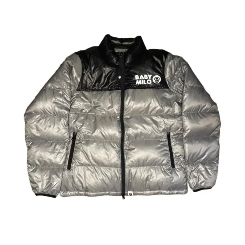 Men Bape Puffer Silver Jacket Zippered Jacket Buttoned Jacket Snapped Jacket