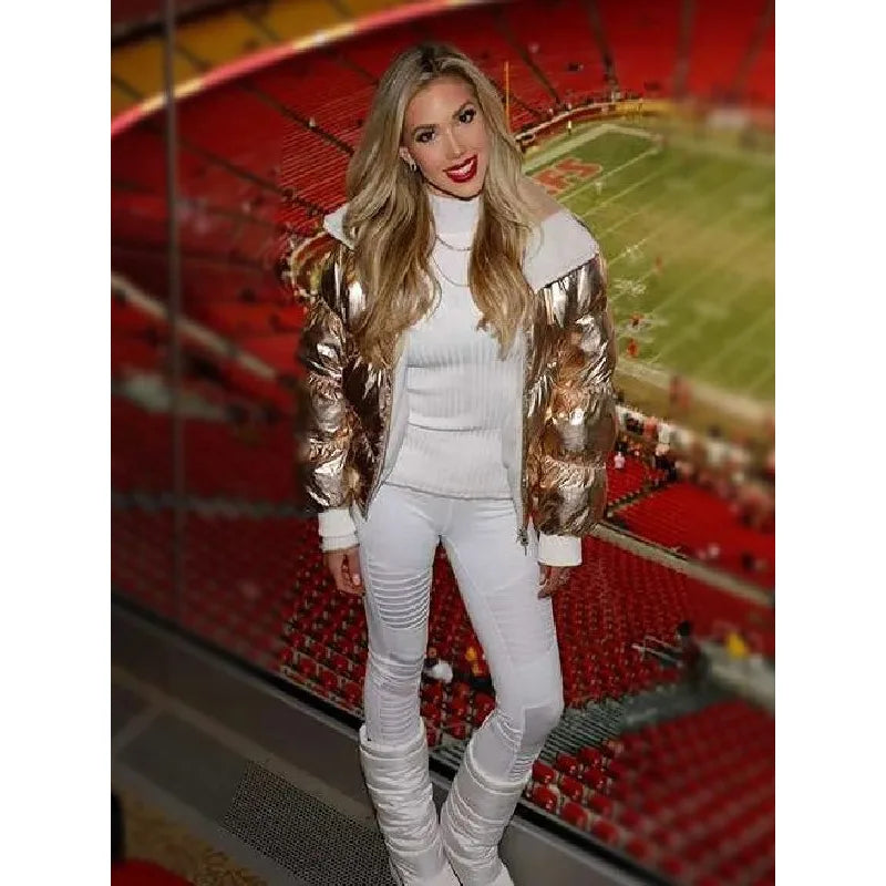 NFL Gracie Hunt Golden Playoff Puffer Jacket Corduroy Jacket Velvet Jacket Brocade Jacket