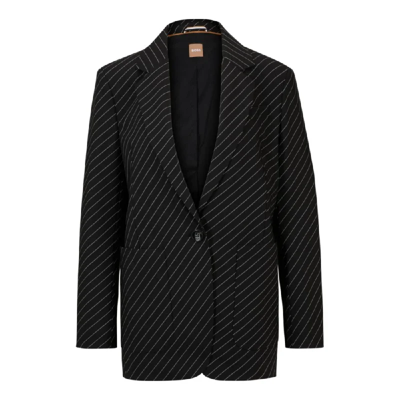 Oversize-fit jacket in striped stretch wool Toggled Jacket Drawstring Jacket Belted Jacket