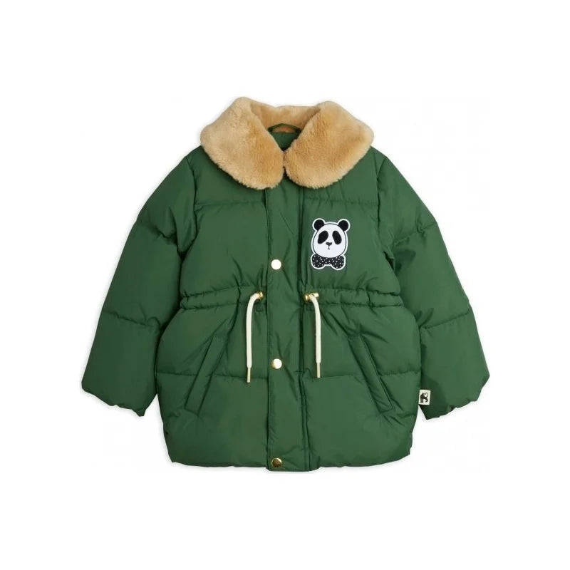 Panda Patch Green Puffer Jacket Front Pockets Side Pockets Patch Pockets