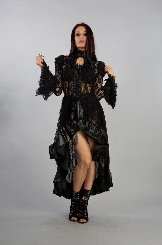 Queen Victorian Gothic Jacket In Black Lace With Matt Detail Welt Pockets Slit Pockets Flap Pockets