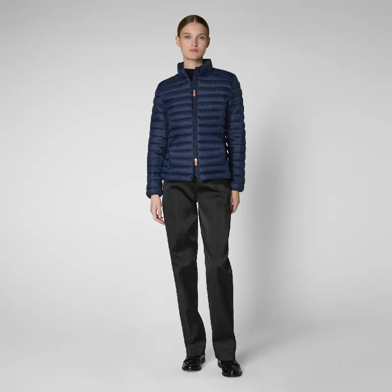 Women's Animal free Puffer Jacket Carly in Navy Blue One-Shoulder Jacket Off-the-Shoulder Jacket Asymmetrical Jacket