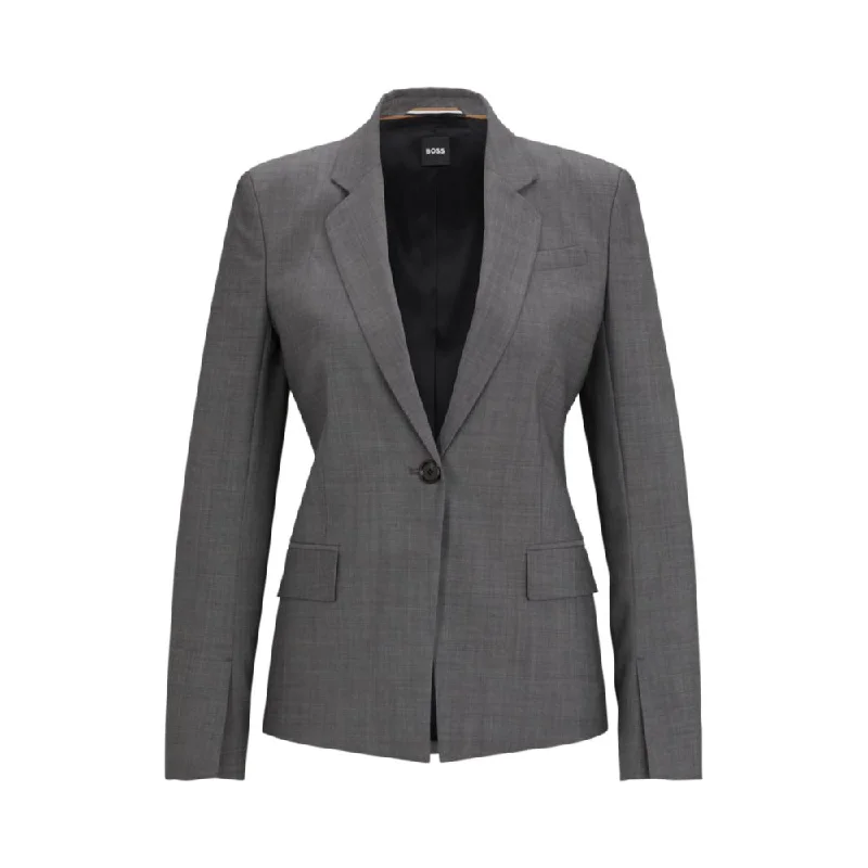 Slim-fit jacket in Italian virgin-wool sharkskin A-Line Jacket Boat Neck Shawl Collar