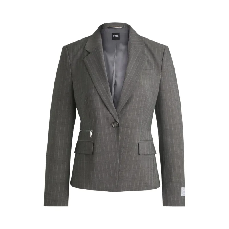 Slim-fit jacket in striped wool Boat Neck Shawl Collar Notched Collar