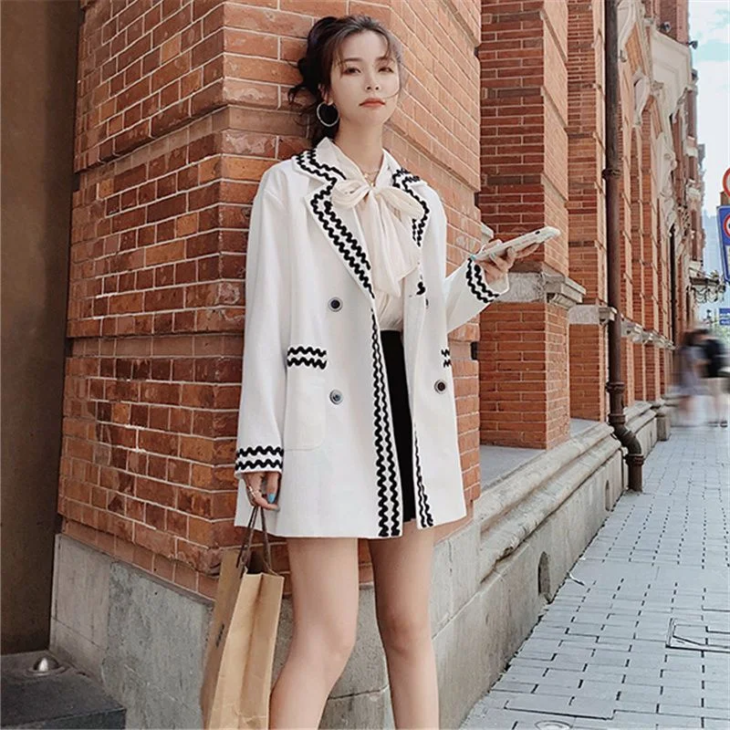 Women's Casual Blazer Jacket 2023 Fall Korean Elegant Loose Midi Suit Coat Female Temperament Retro Blouse Clothes Satin Fabric Silk Fabric Chiffon Fabric