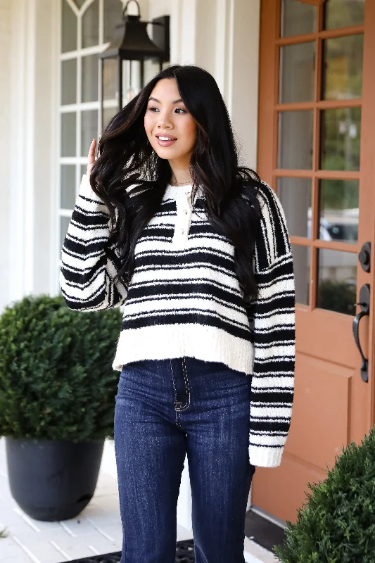 Classic Comfort Black Striped Sweater Spandex Rayon Corduroy