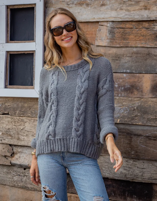 Cropped Cable Boyfriend Sweater Oversized Loose Flowy