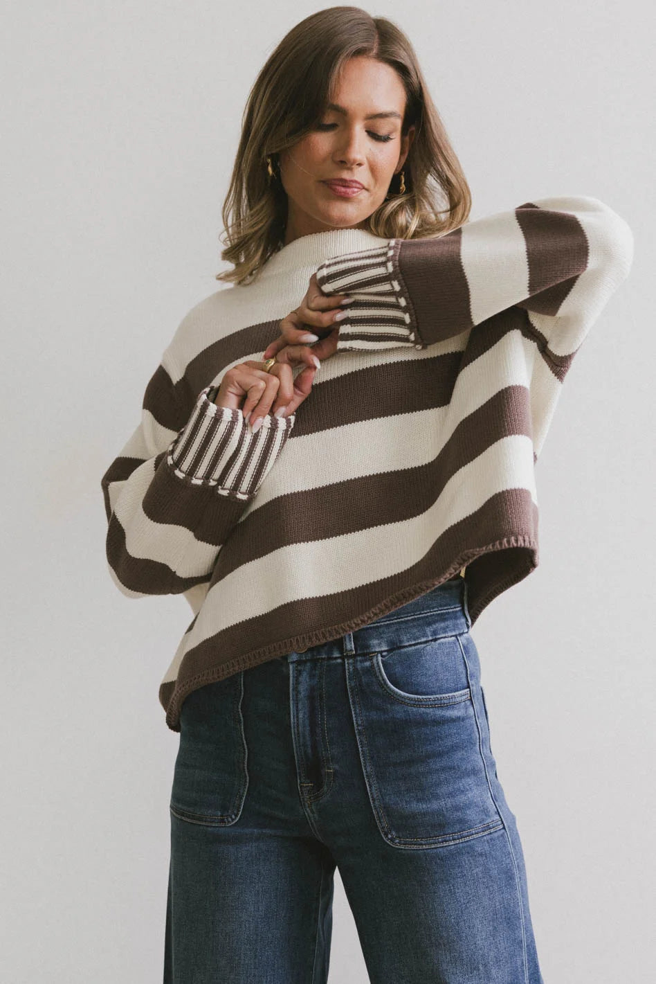 Helena Striped Sweater in Brown Neon Metallic Matte