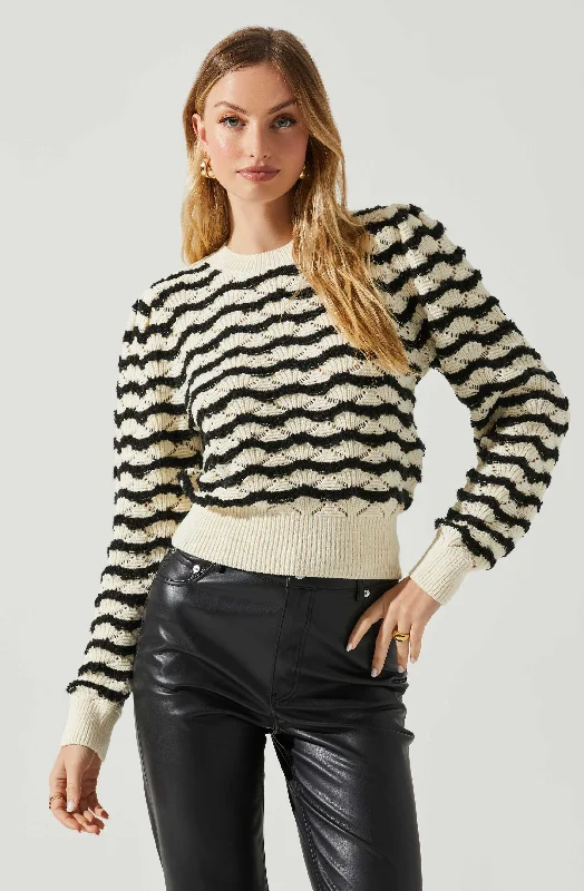 Jaylani Chevron Stripe Pointelle Sweater Wool Fabric Cashmere Fabric Tweed Fabric