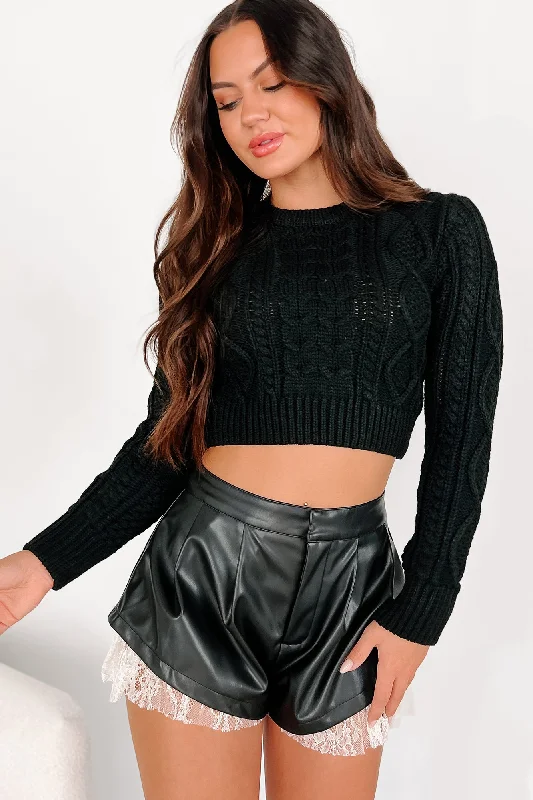 Pay It Forward Cable Knit Crop Sweater (Black) Lace Blend Ribbed Blend Corduroy Blend Pay It Forward Cable Knit Crop Sweater (Black) Lace Blend Ribbed Blend Corduroy Blend