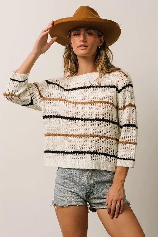 Sundance Knit Sweater Top | Ivory Multi Stripe Print Jacquard Patchwork