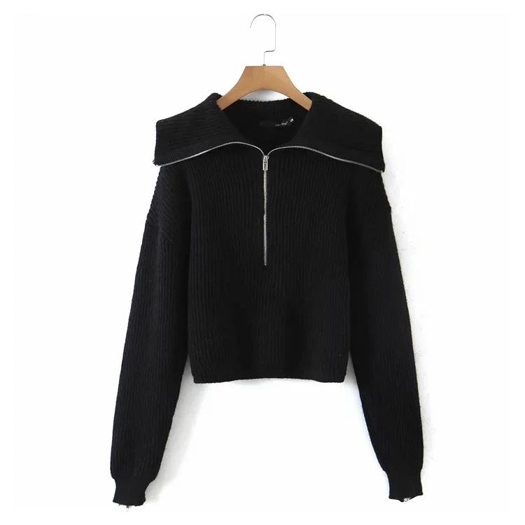 Versatile large lapel zip Pullover Sweater  7283 Open Front Closed Front Wrap Front