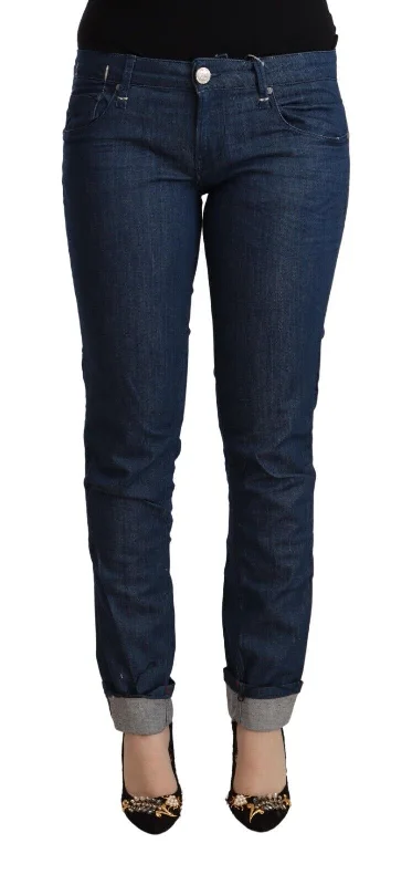 Acht  Cotton Low Waist Skinny  Folded Hem Women's Jeans Chic Dark-Wash Skinny Jeans