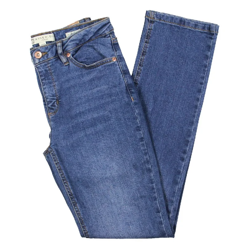 Anne Klein Womens High Rise Stretch Straight Leg Jeans Stylish Tapered Fit Jeans