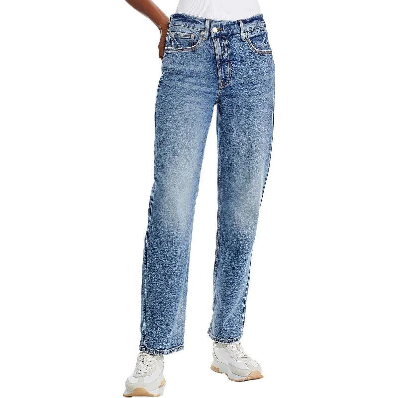 Womens Denim Distressed Straight Leg Jeans Stylish Cargo Style Jeans