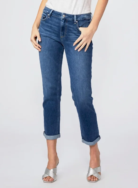 Brigitte Mid-Rise Slim Boyfriend Denim Jeans In Eiffel Comfortable Folded Hem Jeans
