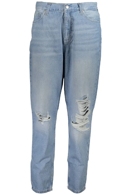 Light Blue Cotton Women Jeans Trendy Button-Up High-Waist Jeans