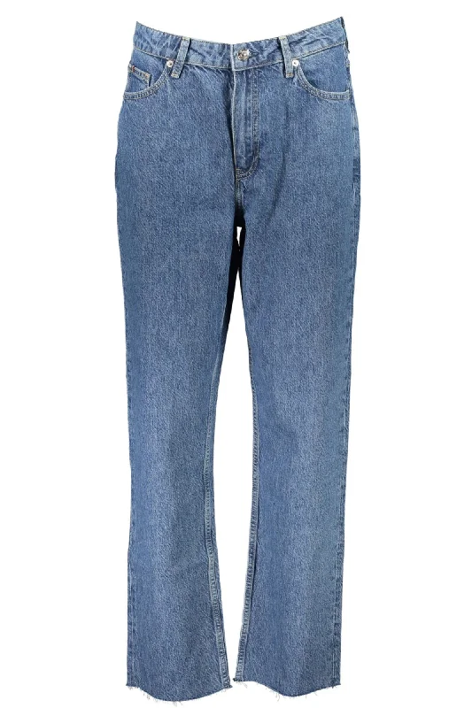 Blue Cotton Women Jeans Trendy Paperbag Waist Jeans