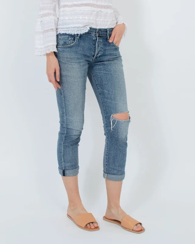 Distressed Denim Jeans Fashionable Raw Hemmed Jeans