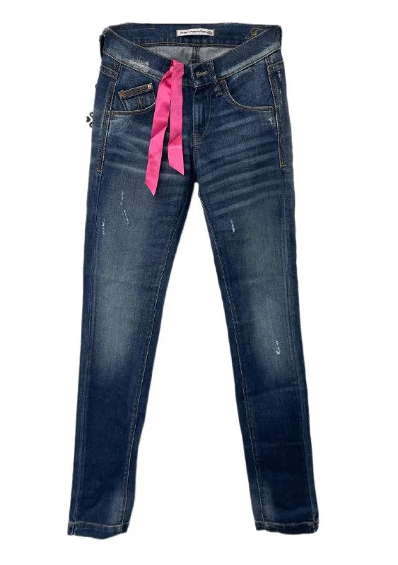 FORNARINA Women's Deep Blue Heart Frida Slim Fit Jeans Size 24 NWT Fashionable Bootcut Jeans