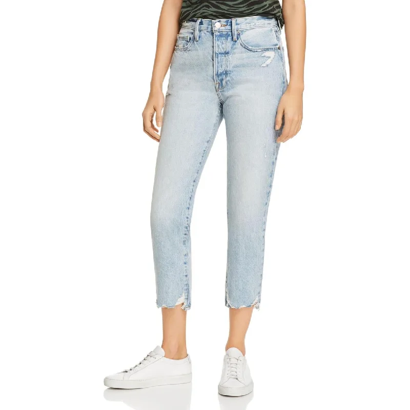 FRAME Womens Le Original Destroyed Denim Cropped Jeans Trendy Cut-Off Denim Shorts
