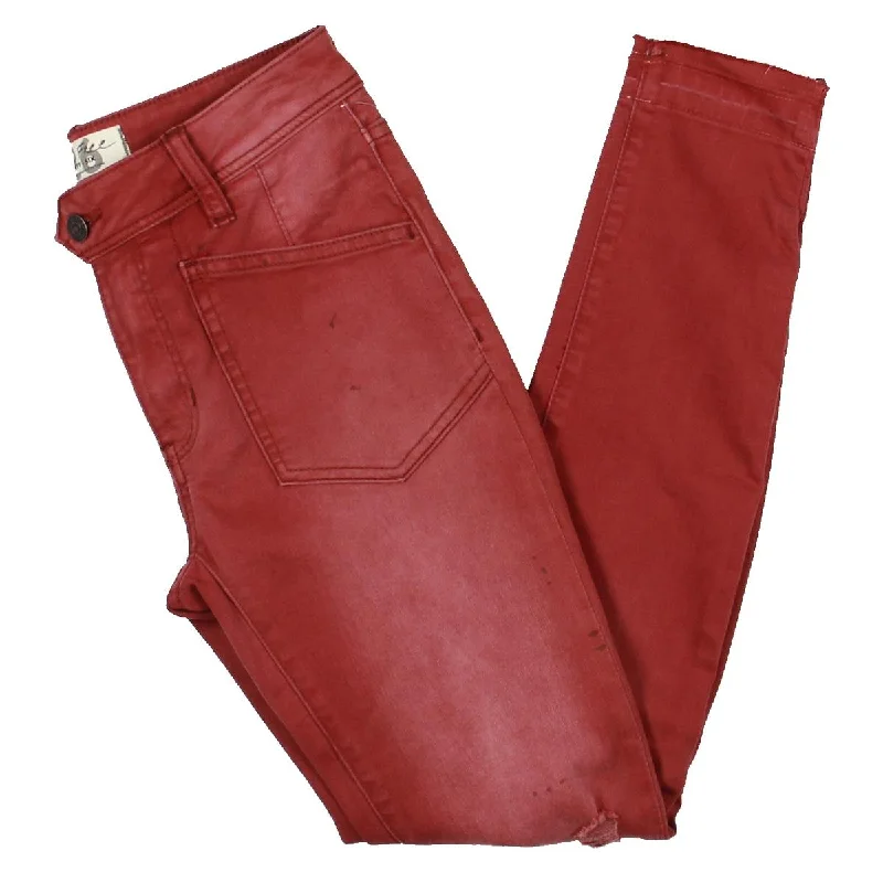 Free People Womens Ivy Denim Destroyed Skinny Jeans Fashionable Button-Front Jeans