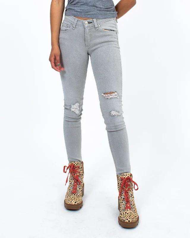 Grey Skinny Jeans Casual Distressed Denim Jeans