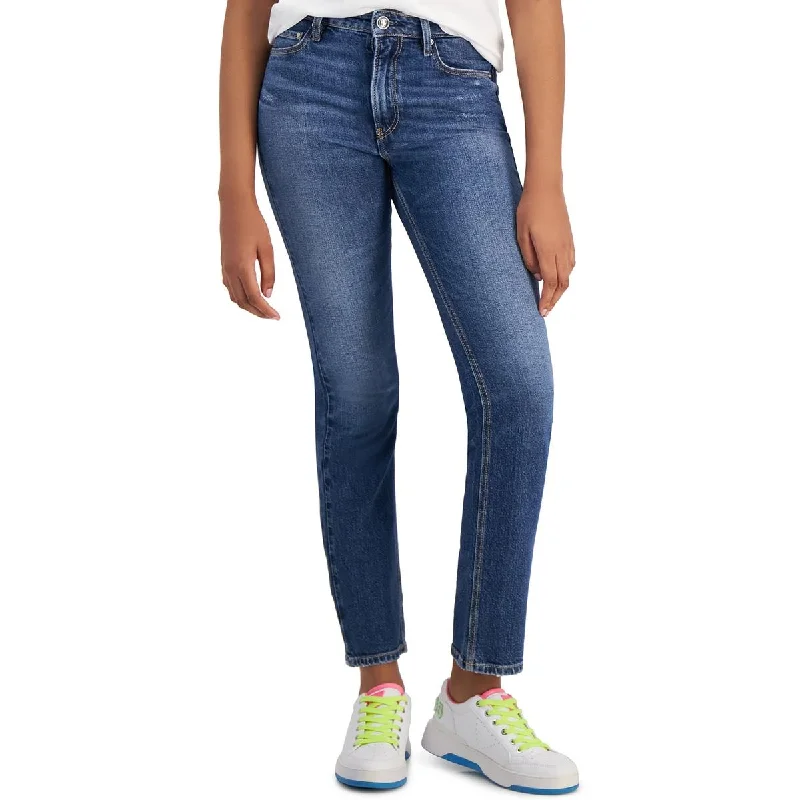 Guess Womens Cotton Dark Wash Straight Leg Jeans Comfortable Low-Rise Jeans