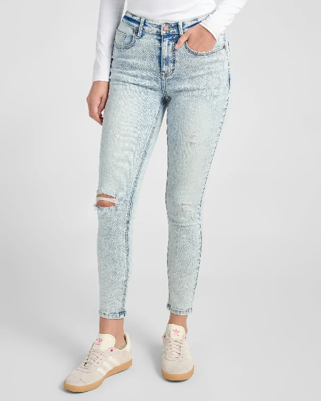 Jayne High Rise Distressed Skinny Jeans Trendy Button-Up High-Waist Jeans