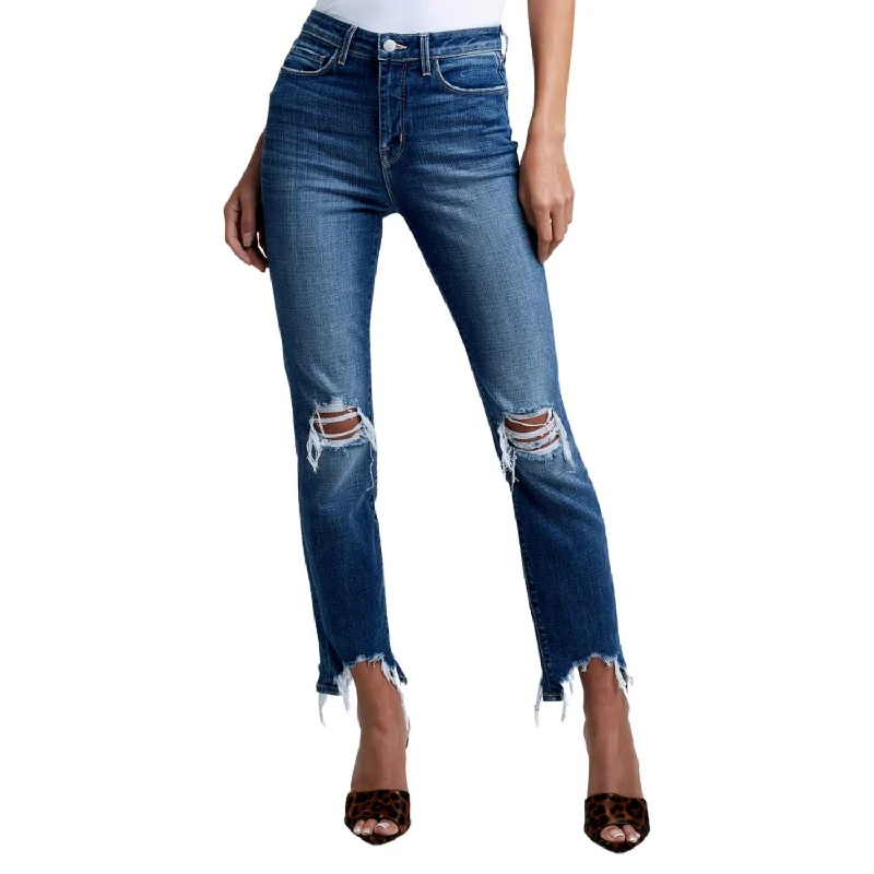 High Line Jean In Distressed Plaza Cozy Wide-Legged Jeans