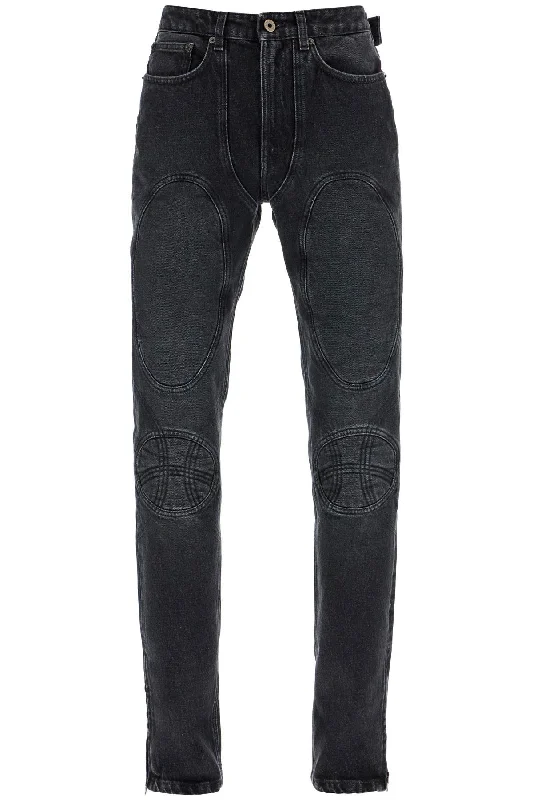 Jeans With Padded Inlays And Lace-up Stylish Paperbag Waist Denim