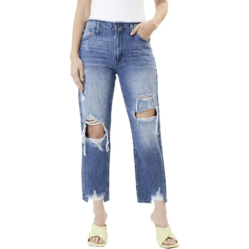 KanCan Womens Distressed Denim Straight Leg Jeans Trendy Low-Rise Bootcut Jeans