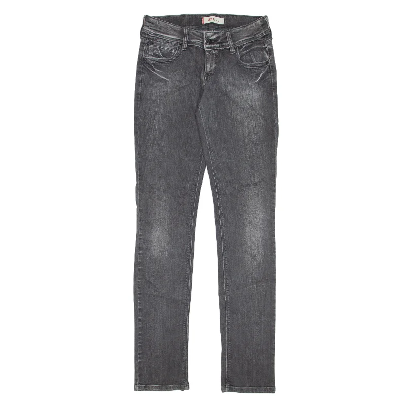 LEVI'S 571 Jeans Grey Denim Slim Straight Stone Wash Womens W26 L34 Classic Blue Denim Jeans