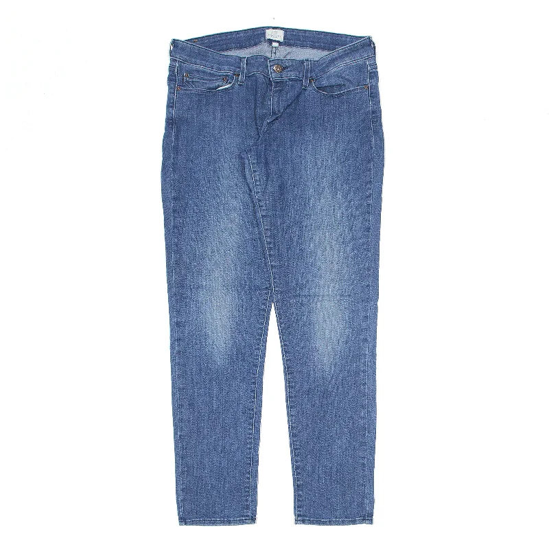 LEVI'S Slight Curve Jeans Blue Denim Regular Skinny Stone Wash Womens W31 L32 Chic Rip-Detail High-Waist Jeans