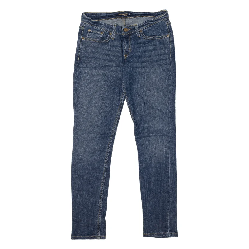 LEVI'S Superlow 524 Jeans Blue Denim Slim Skinny Stone Wash Womens W28 L29 Stylish Shredded Denim Jeans