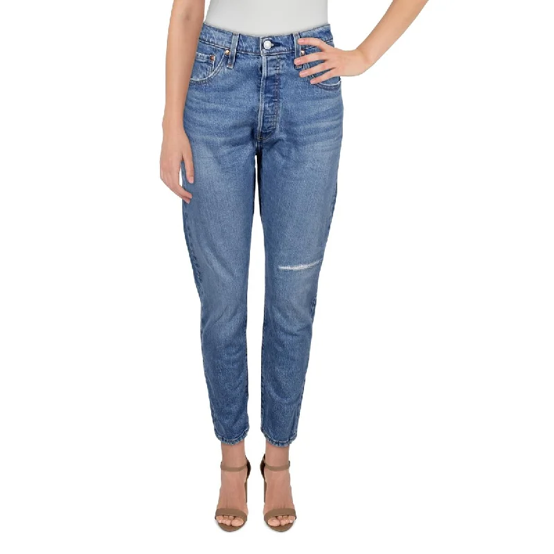 Levi's Womens Jive 501 Raw Hem High Rise Skinny Jeans Chic Faded Blue Jeans