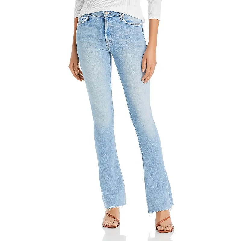 Mother Womens Raw Hem Light wash Bootcut Jeans Comfortable Zip-Fly Denim Jeans