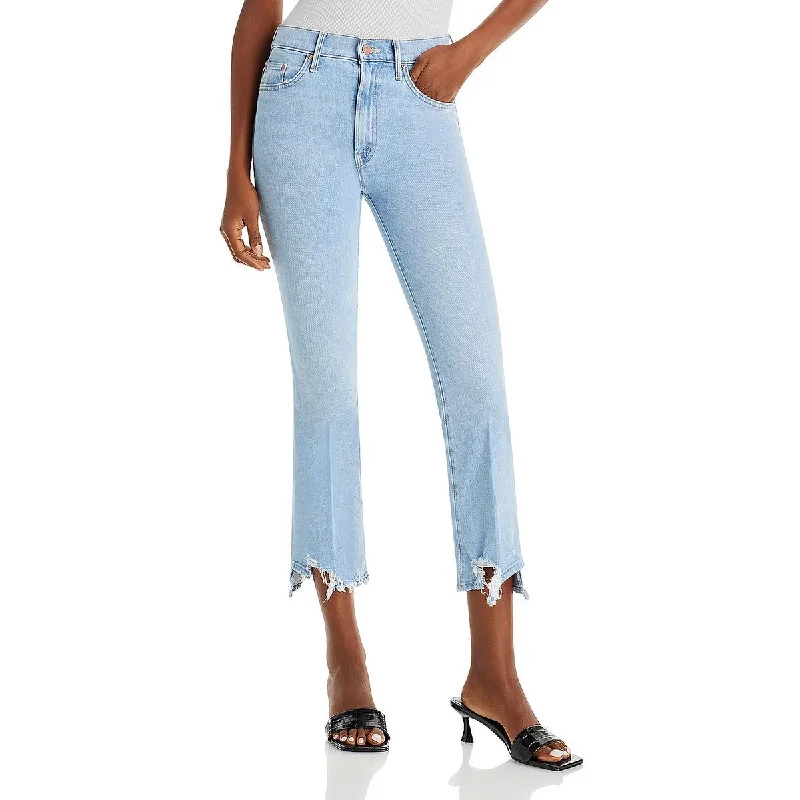 Mother Womens The Insider Denim Light Wash Cropped Jeans Elegant Bootcut Fit Jeans