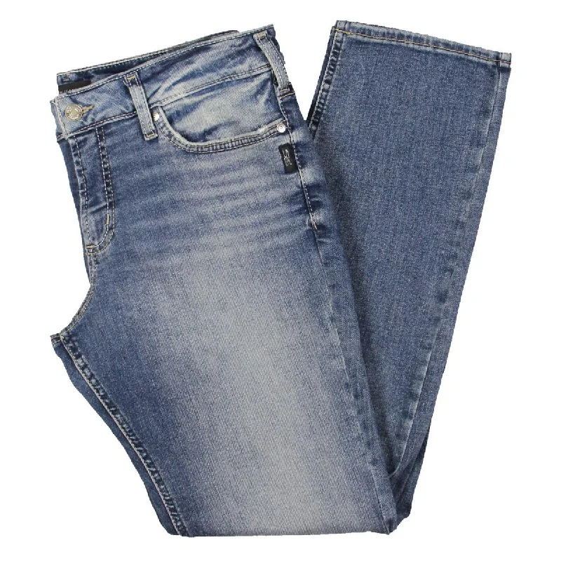 Silver Jeans Co. Womens Curvy Fit Straight Leg Straight Leg Jeans Cozy Stretch High-Waist Jeans Silver Jeans Co. Womens Curvy Fit Straight Leg Straight Leg Jeans Cozy Stretch High-Waist Jeans